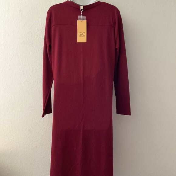 BURGUNDY HIGH LOW BUTTON-DOWN CARDIGAN DUSTER - Picture 4 of 8